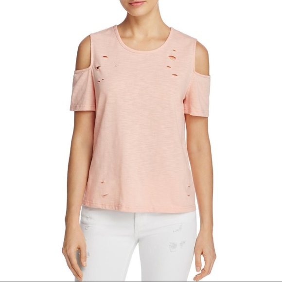Honey Punch Tops - Cold Shoulder Distressed Slub Hobo T Shirt Blouse
